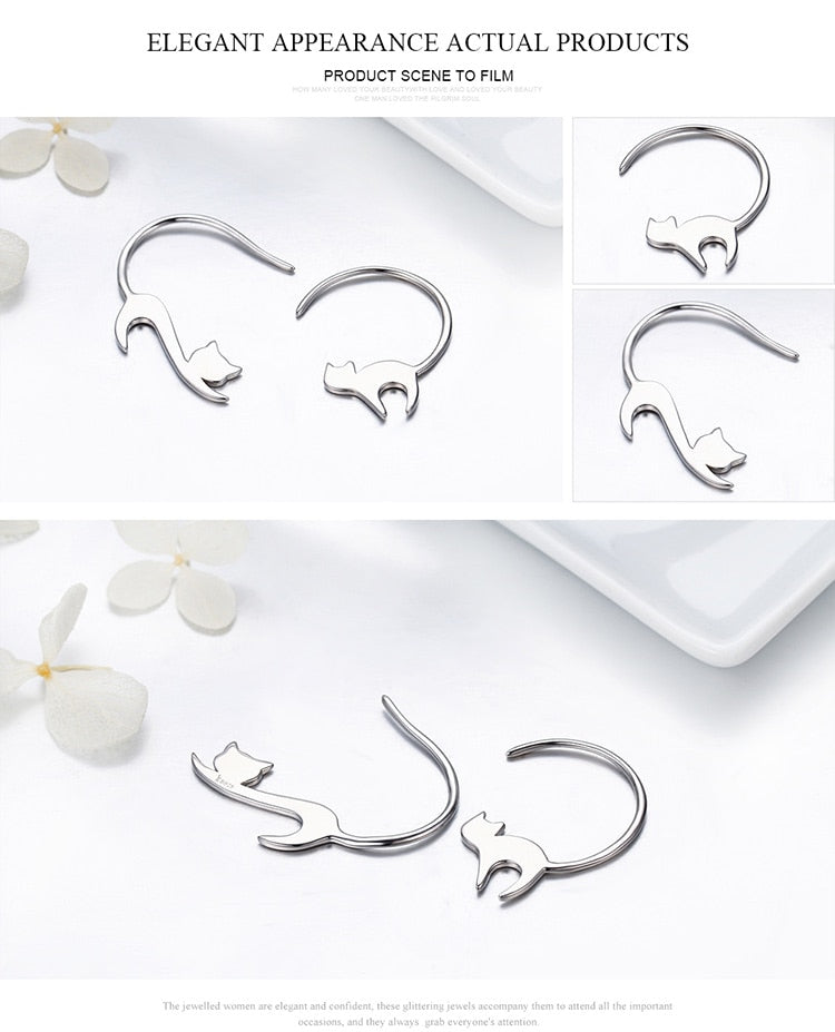 925 Sterling Silver Lovely Cat Stud Earrings FIE073