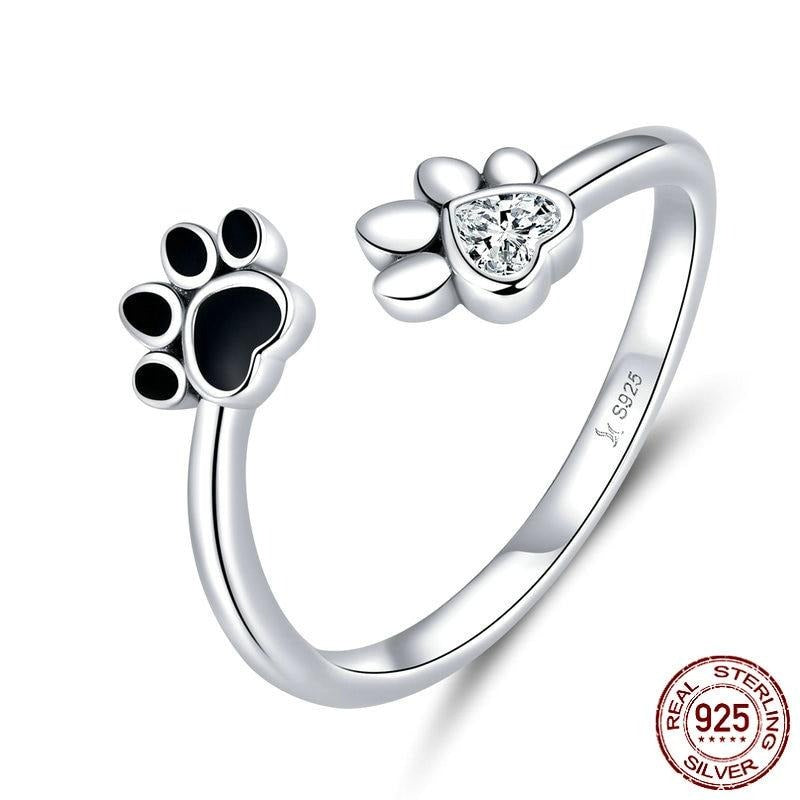 925 Sterling Silver Paw Print Adjustable Ring CQR605