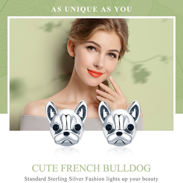925 Sterling Silver Loyal Partners French Bulldog Dog Stud Earrings FIE283
