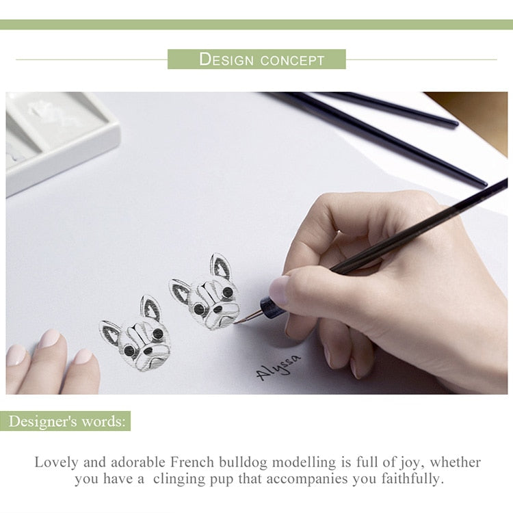925 Sterling Silver Loyal Partners French Bulldog Dog Stud Earrings FIE283