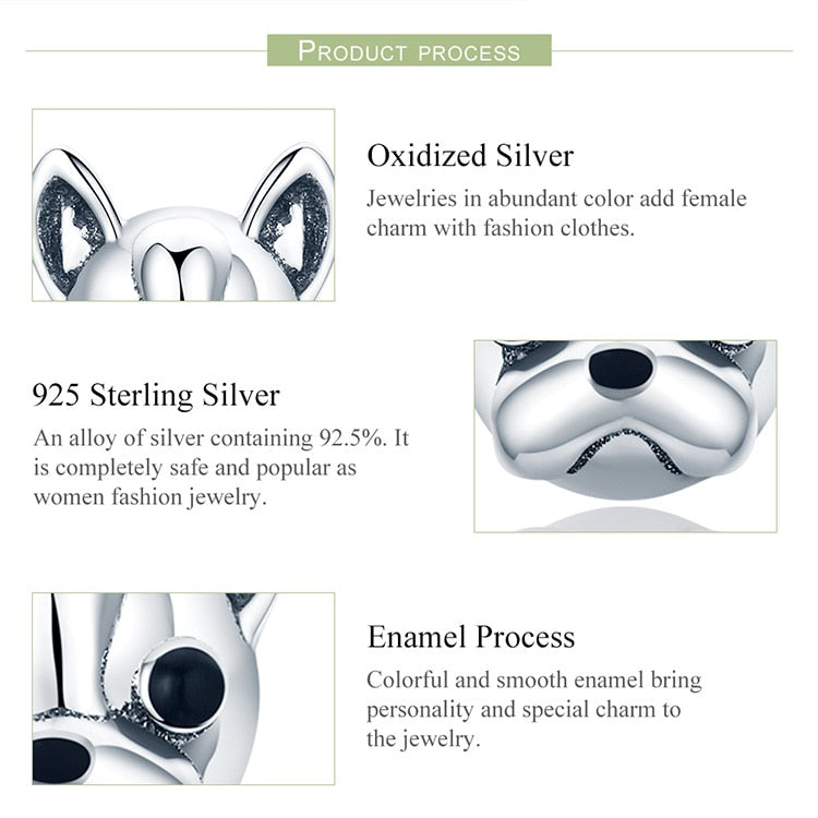 925 Sterling Silver Loyal Partners French Bulldog Dog Stud Earrings FIE283