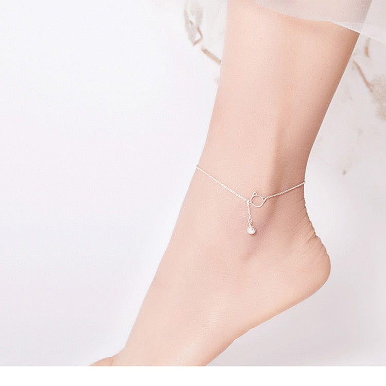 925 Sterling Silver Cute Cat Anklet CQT003