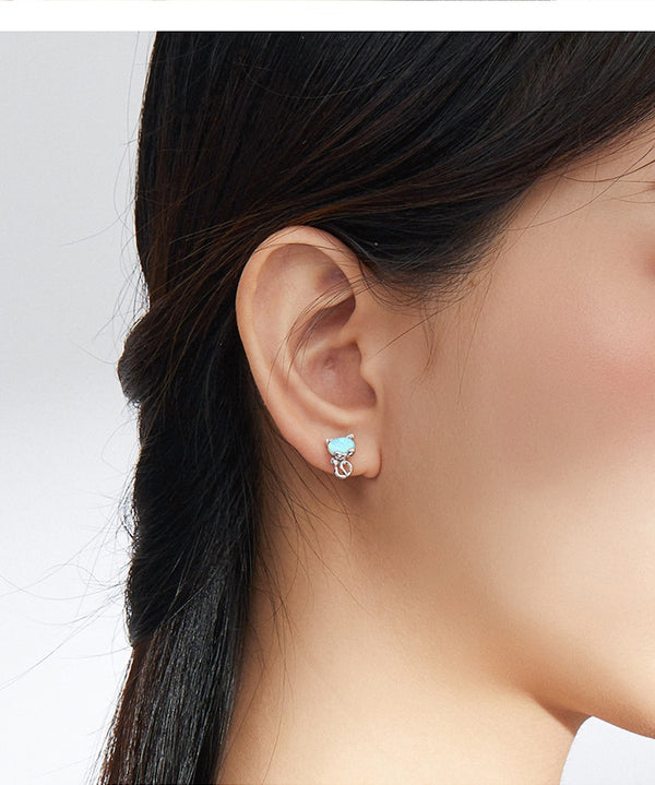 925 Sterling Silver Cute Cat Opal Stud Earrings CQE828