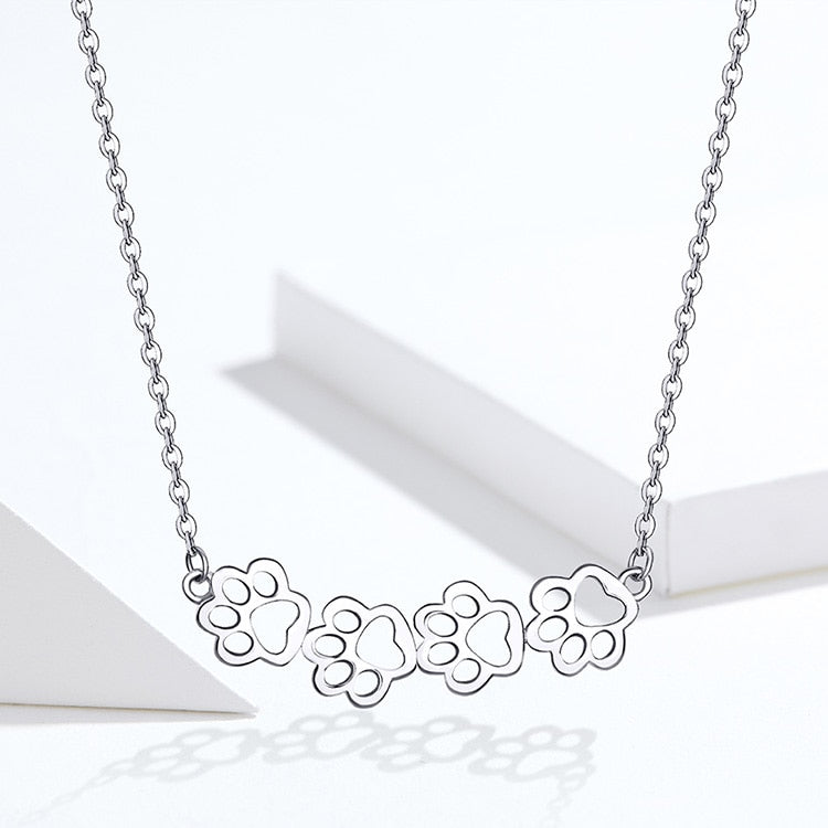 925 Sterling Silver Paw Print Necklace CQN346
