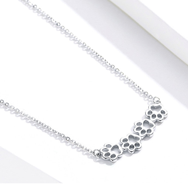 925 Sterling Silver Paw Print Necklace CQN346