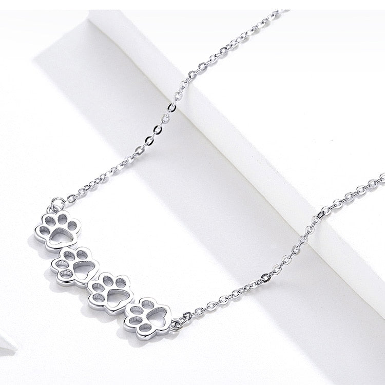 925 Sterling Silver Paw Print Necklace CQN346