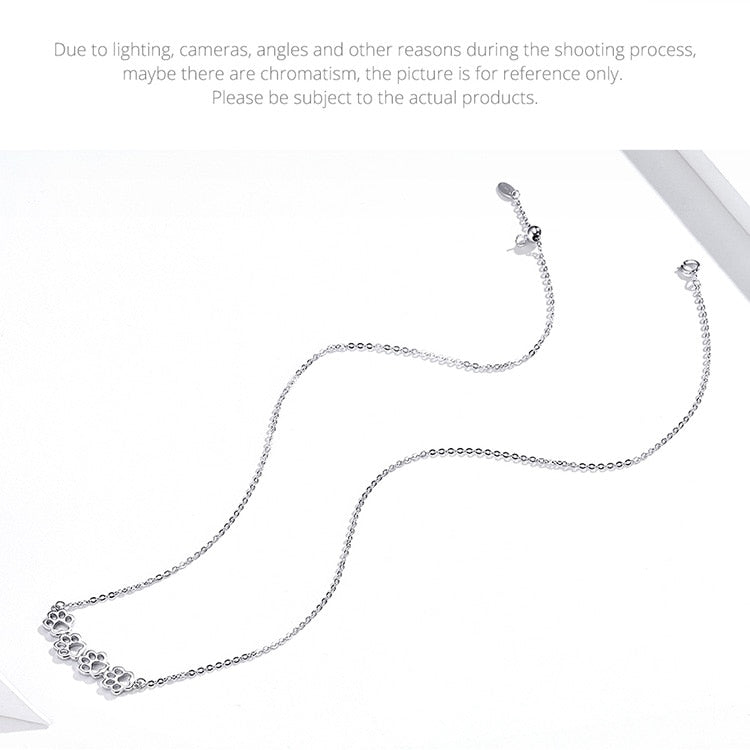 925 Sterling Silver Paw Print Necklace CQN346