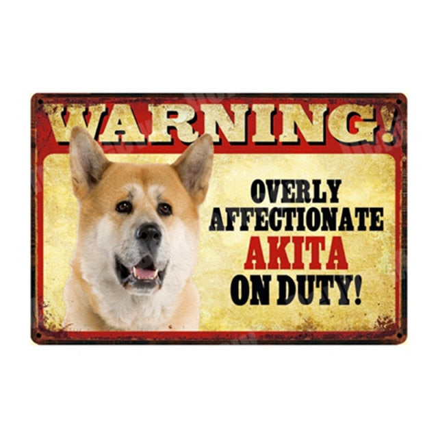 WARNING Overly Affectionate Pet on Duty Vintage Metal Tin Signs Home Wall Deco N335