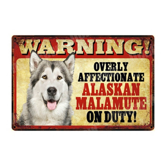 WARNING Overly Affectionate Pet on Duty Vintage Metal Tin Signs Home Wall Deco N335