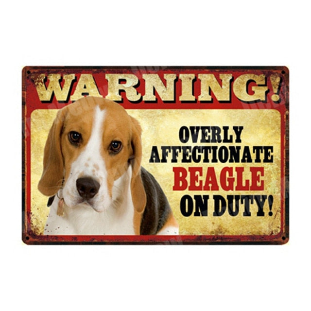 WARNING Overly Affectionate Pet on Duty Vintage Metal Tin Signs Home Wall Deco N335