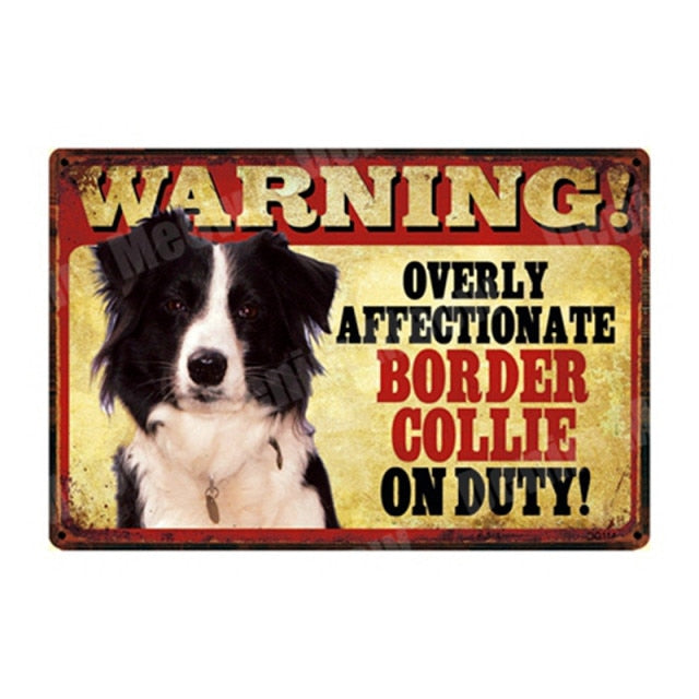 WARNING Overly Affectionate Pet on Duty Vintage Metal Tin Signs Home Wall Deco N335