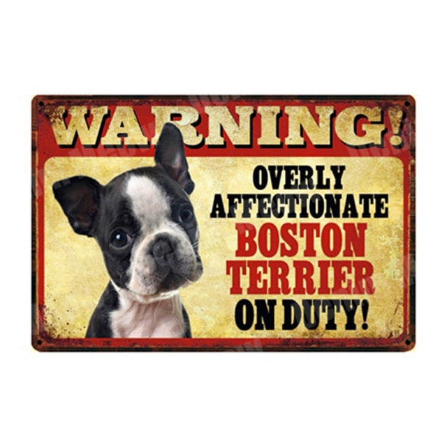 WARNING Overly Affectionate Pet on Duty Vintage Metal Tin Signs Home Wall Deco N335