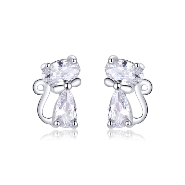 925 Sterling Silver Lovely Cat Stud Earrings FIE073