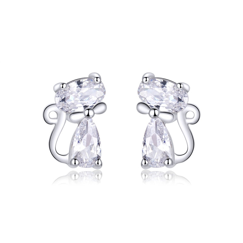 925 Sterling Silver Lovely Cat Stud Earrings FIE073