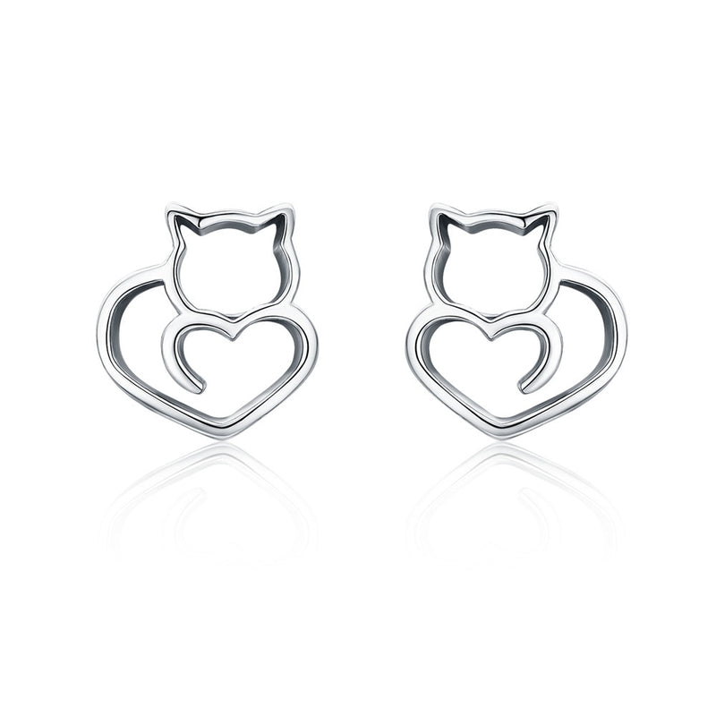 925 Sterling Silver Lovely Cat Stud Earrings FIE073