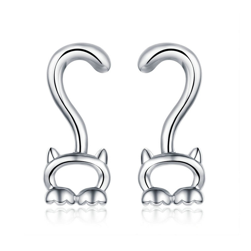 925 Sterling Silver Lovely Cat Stud Earrings FIE073