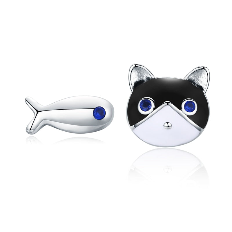 925 Sterling Silver Lovely Cat Stud Earrings FIE073