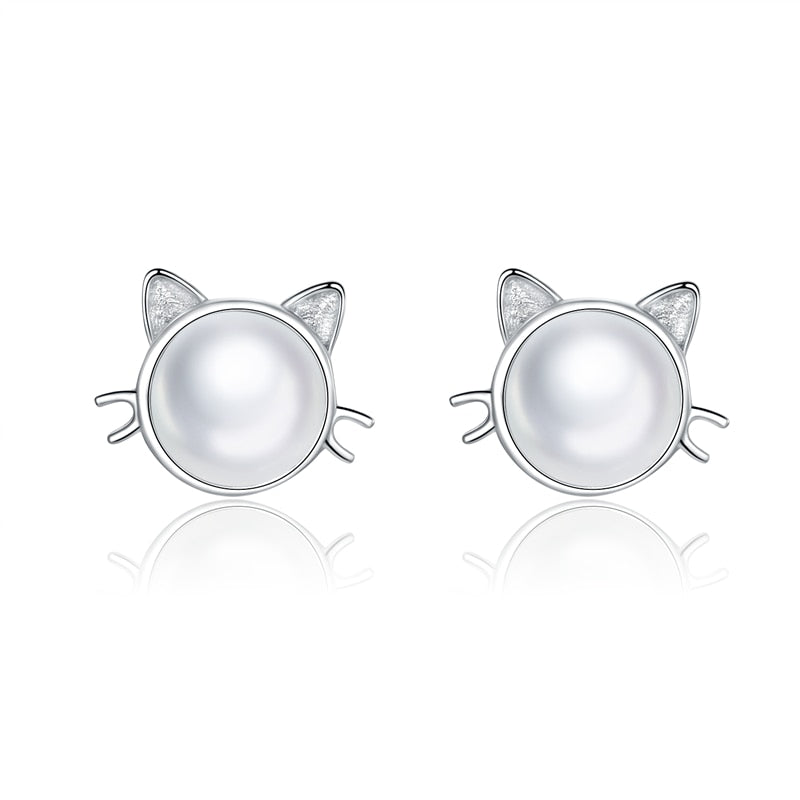 925 Sterling Silver Lovely Cat Stud Earrings FIE073