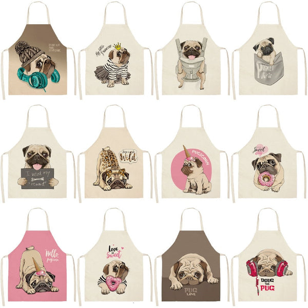 Cute Dog Cotton Linen Printed Kitchen Apron WQL0152