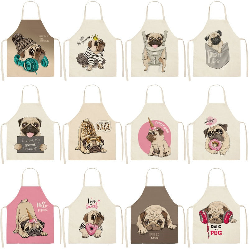 Cute Dog Cotton Linen Printed Kitchen Apron WQL0152