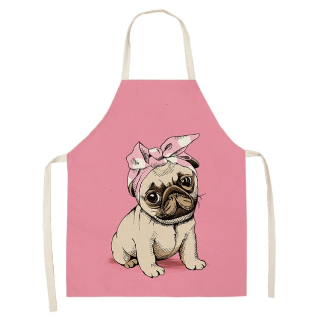 Cute Dog Cotton Linen Printed Kitchen Apron WQL0152