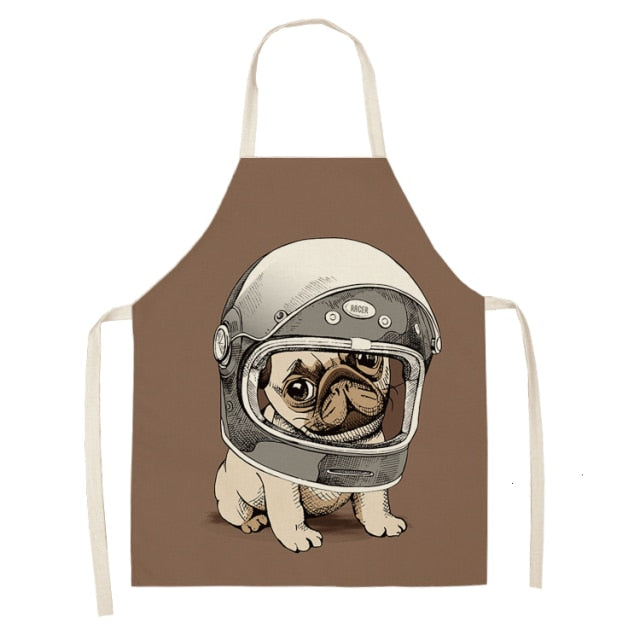 Cute Dog Cotton Linen Printed Kitchen Apron WQL0152