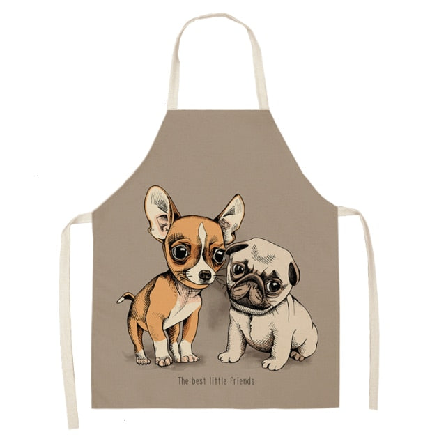 Cute Dog Cotton Linen Printed Kitchen Apron WQL0152