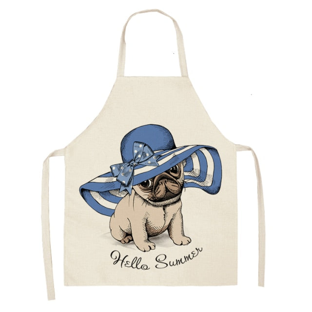 Cute Dog Cotton Linen Printed Kitchen Apron WQL0152