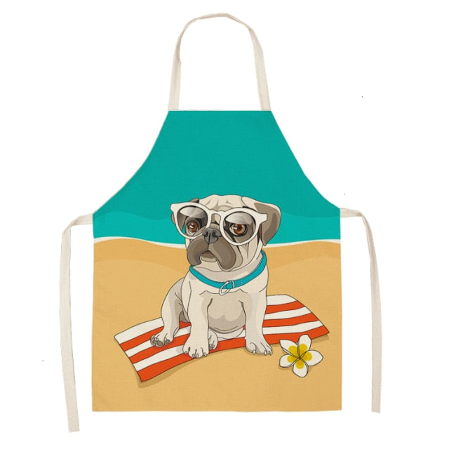 Cute Dog Cotton Linen Printed Kitchen Apron WQL0152