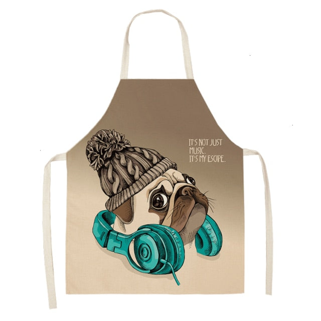 Cute Dog Cotton Linen Printed Kitchen Apron WQL0152