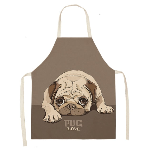 Cute Dog Cotton Linen Printed Kitchen Apron WQL0152