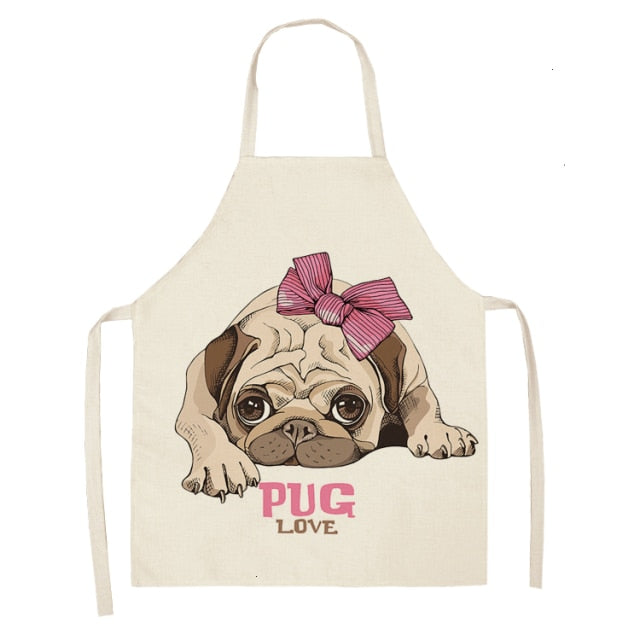 Cute Dog Cotton Linen Printed Kitchen Apron WQL0152
