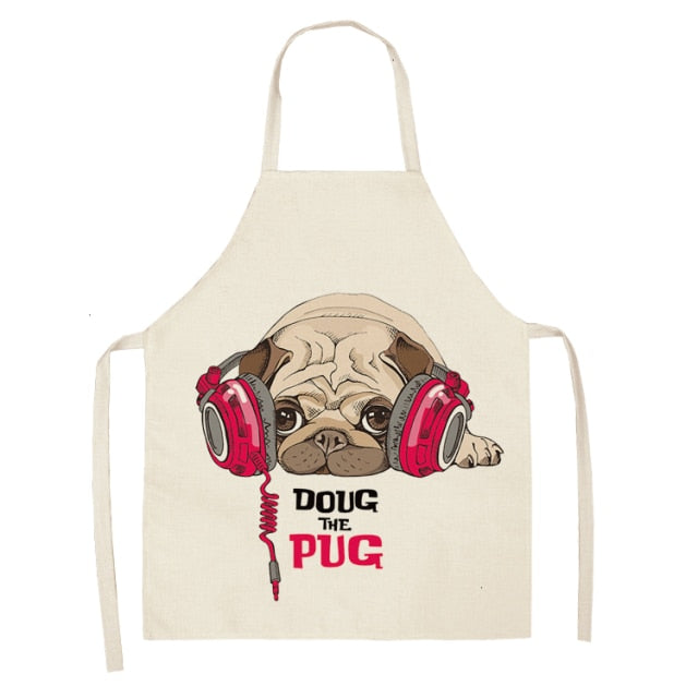 Cute Dog Cotton Linen Printed Kitchen Apron WQL0152
