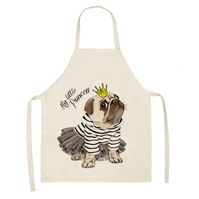 Cute Dog Cotton Linen Printed Kitchen Apron WQL0152