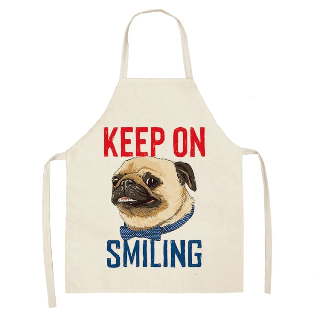 Cute Dog Cotton Linen Printed Kitchen Apron WQL0152