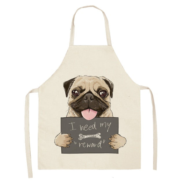 Cute Dog Cotton Linen Printed Kitchen Apron WQL0152