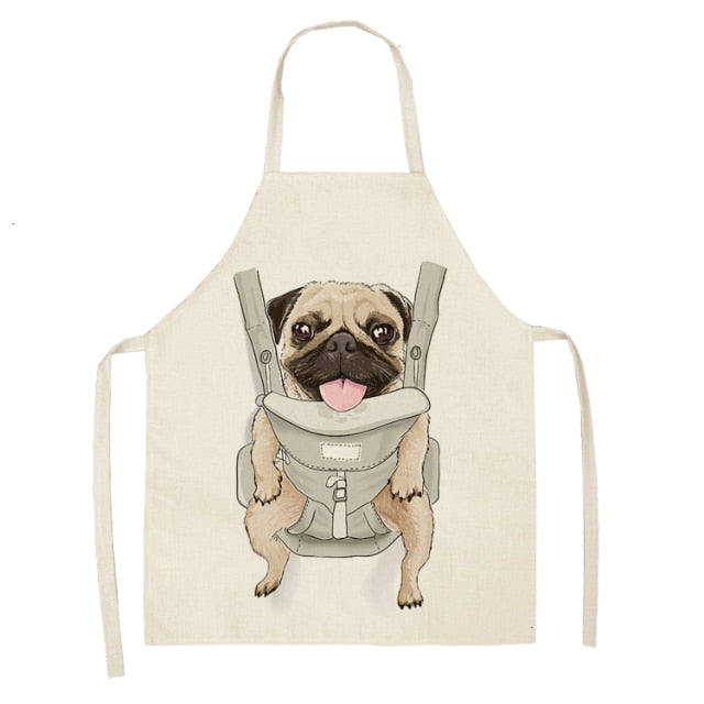Cute Dog Cotton Linen Printed Kitchen Apron WQL0152