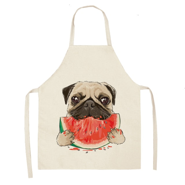 Cute Dog Cotton Linen Printed Kitchen Apron WQL0152