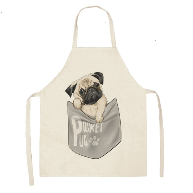 Cute Dog Cotton Linen Printed Kitchen Apron WQL0152