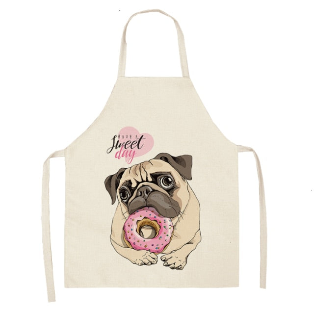 Cute Dog Cotton Linen Printed Kitchen Apron WQL0152
