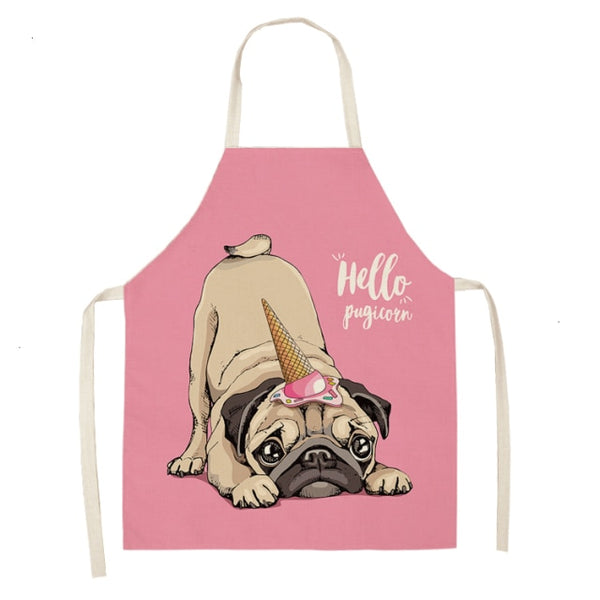 Cute Dog Cotton Linen Printed Kitchen Apron WQL0152