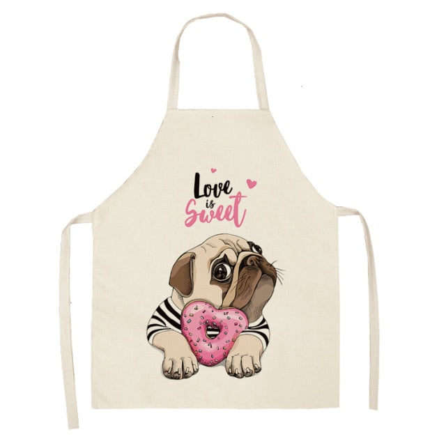 Cute Dog Cotton Linen Printed Kitchen Apron WQL0152