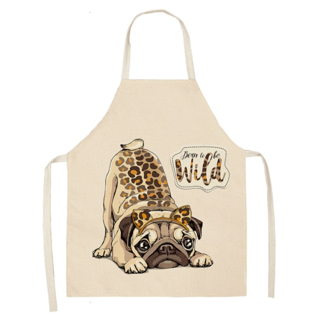 Cute Dog Cotton Linen Printed Kitchen Apron WQL0152