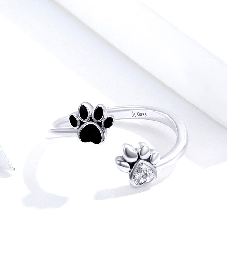 925 Sterling Silver Paw Print Adjustable Ring CQR605