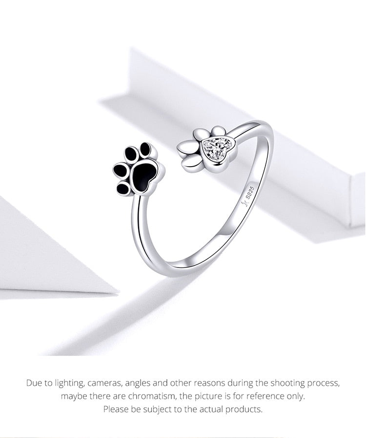 925 Sterling Silver Paw Print Adjustable Ring CQR605