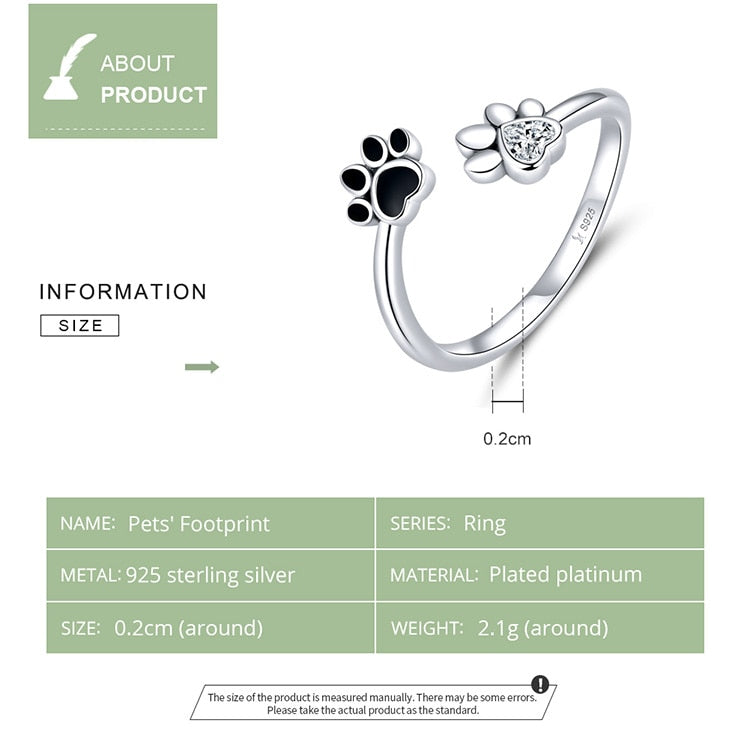 925 Sterling Silver Paw Print Adjustable Ring CQR605