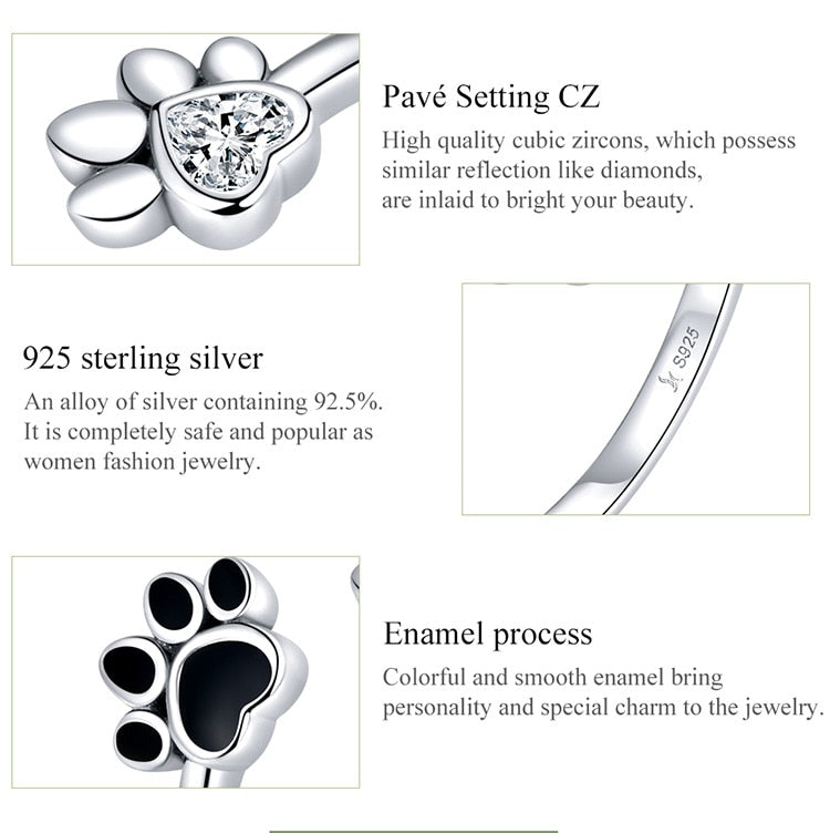 925 Sterling Silver Paw Print Adjustable Ring CQR605