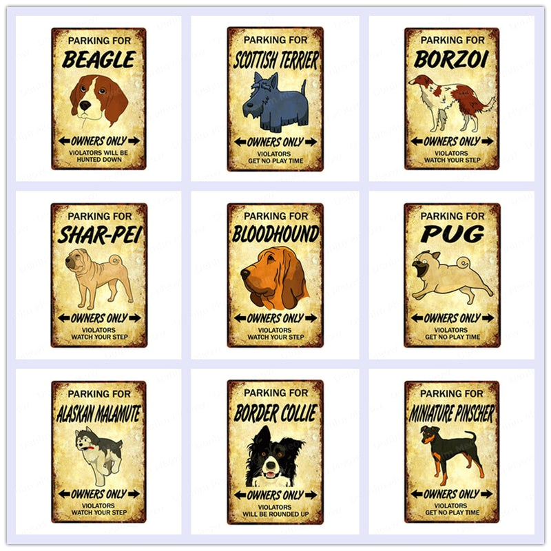 Parking for Dog Vintage Metal Tin Sign Home Wall Deco N357