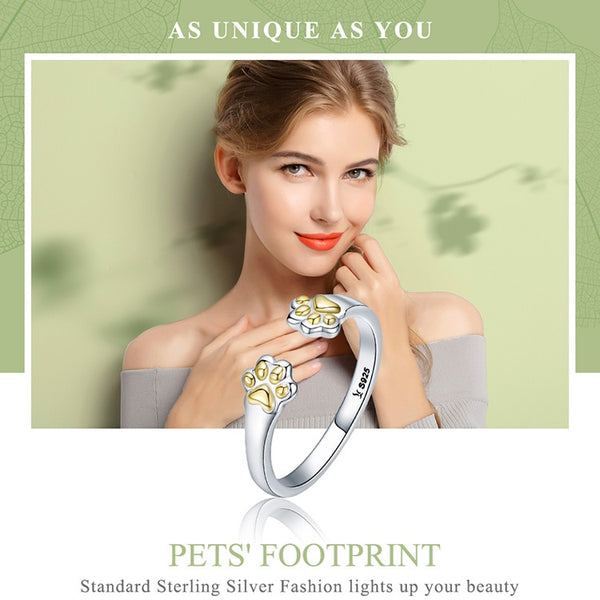 925 Sterling Silver Paw Print Ring CQR430