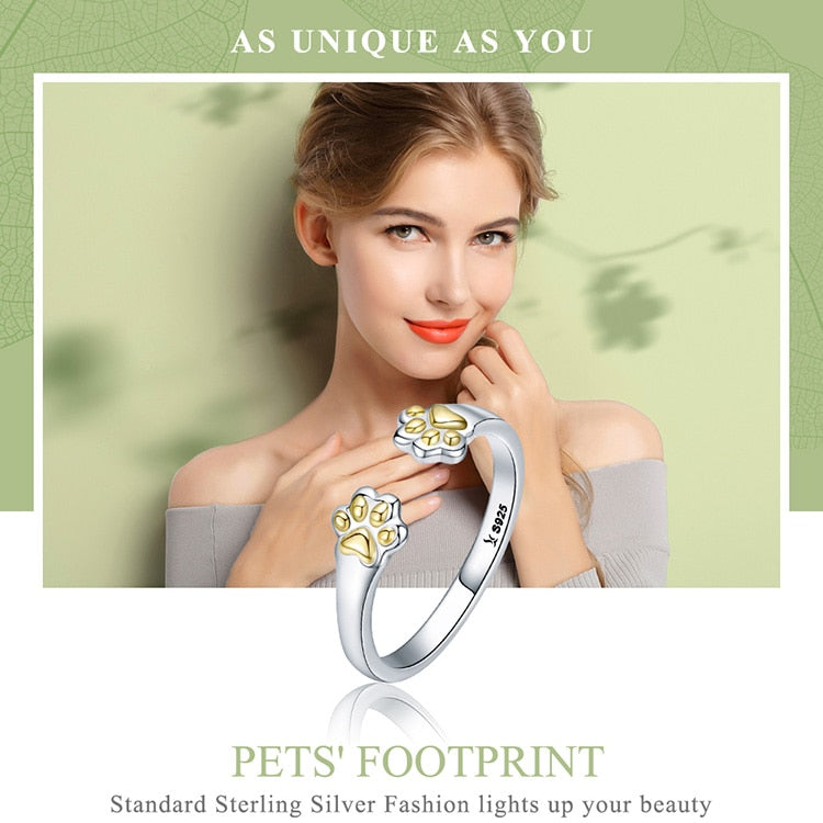 925 Sterling Silver Paw Print Ring CQR430
